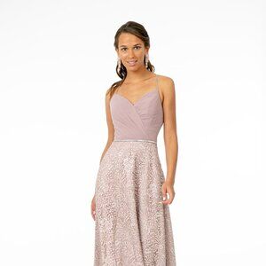 NEW FLOOR LENGTH SLEEVELESS A-LINE DRESS EMBROIDERED WITH LACE AND BEADS GL2667